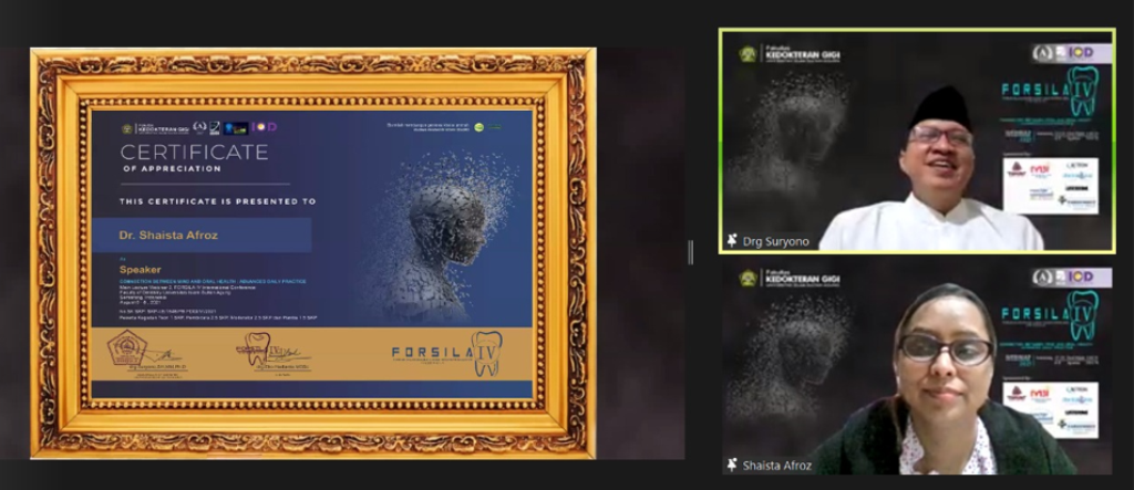 Dr Shaista Afroz delering lecture in the online seminar